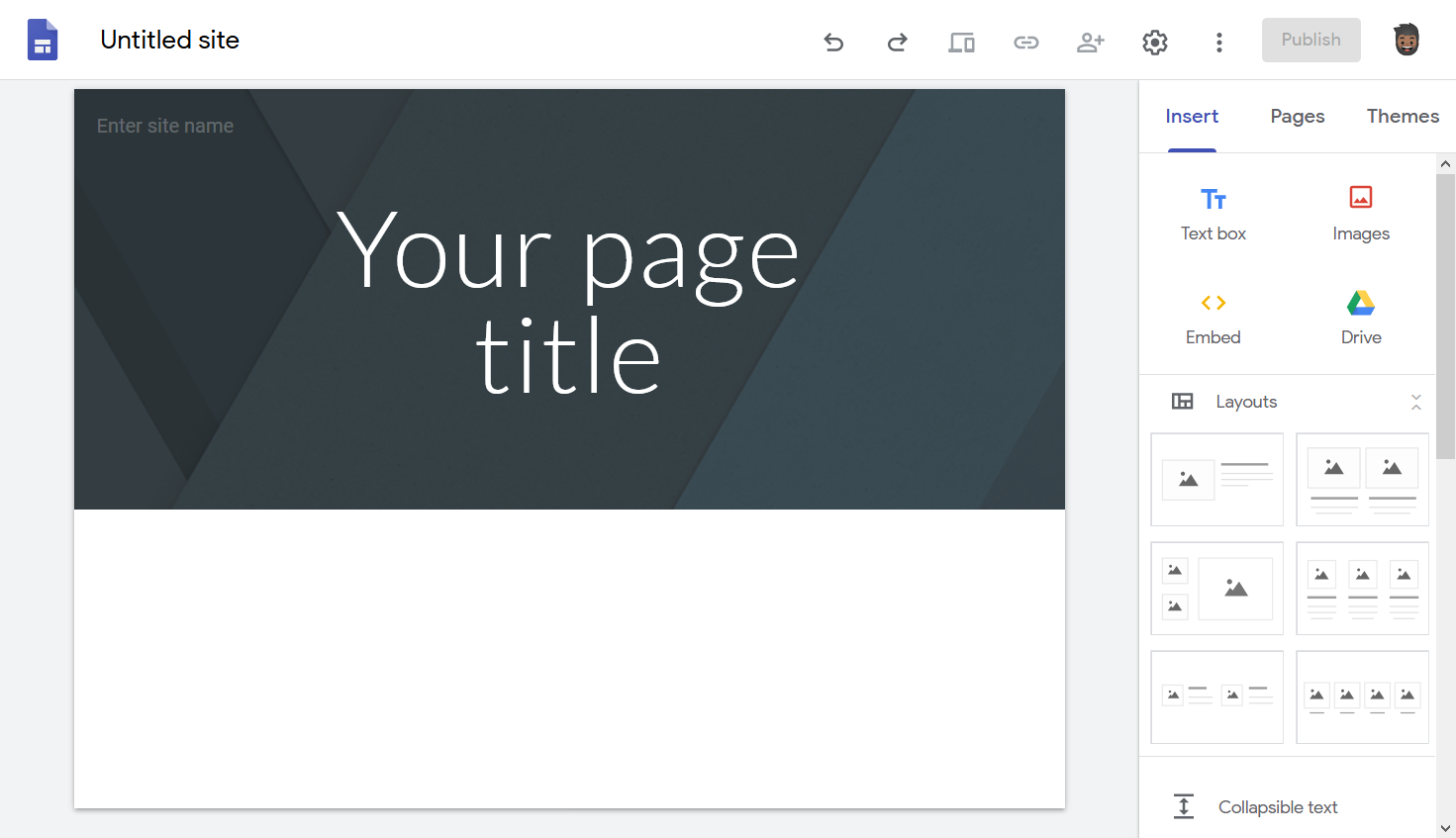 A new site in Google Sites.