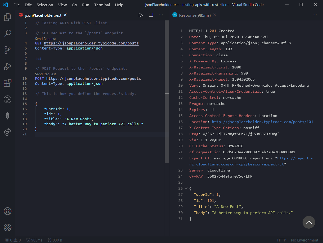 Response from the API when POST request is performed.
